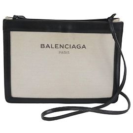 Balenciaga Navy Pochette Schultertasche aus Leder und Canvas
