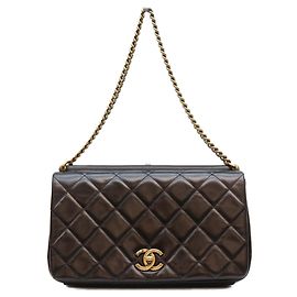 Chanel Vintage Calf Paris in Rome Gold Bar Flap Schultertasche