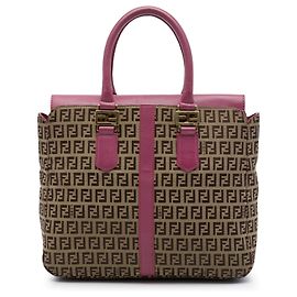 Borsa Satchel Fendi in tela Zucchino con rifiniture in pelle marrone