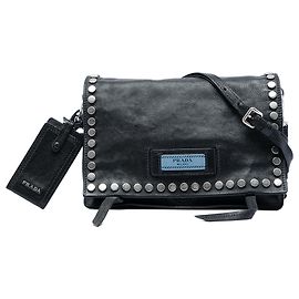 Prada Black Glace Calf Studded Etiquette Flap