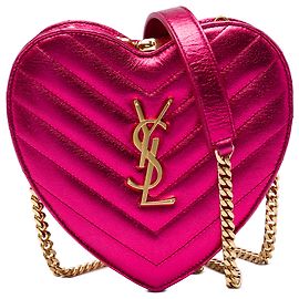 Autre Marque Bolsa de corrente Saint Laurent Pink Mini Chevron Metallic Leather Monogram Love Heart