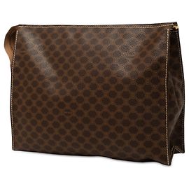 Céline Celine Brown Macadam Coated Canvas Clutch