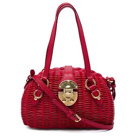 Bolsa Satchel Miu Miu em vime e ráfia vermelha