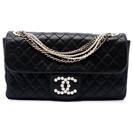 Chanel Black Medium Quilted Lambskin Westminster Pearl Flap