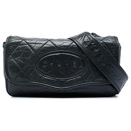 Chanel Black Quilted Aged Calfskin Oval Logo Flap