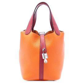 Hermès Orange Bicolor Clemence and Swift Picotin Lock 18