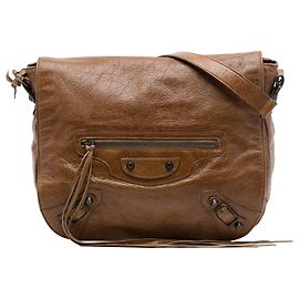 Borsa a tracolla Balenciaga Motocross Classic Folk in lambskin marrone
