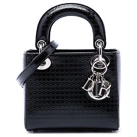 Dior Black Mini Metallic Patent Microcannage Lady Dior