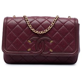 Chanel Red Small Quilted Caviar CC Filigree Flap