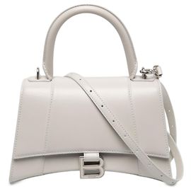 Balenciaga Hourglass Top Handle Tasche aus glänzendem Kalbsleder weiß Small