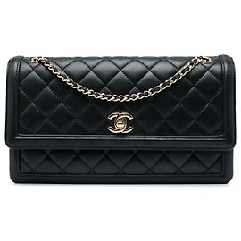 Chanel Black Medium Quilted Lambskin 3 Compartment Flap