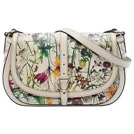 Gucci Flora Nice Stirrup Crossbody en cuir de veau blanc