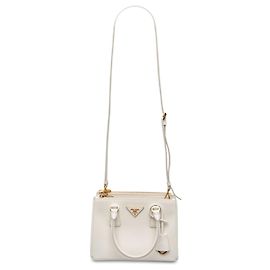 Prada Borsa Galleria Double Zip Small in pelle Saffiano bianca