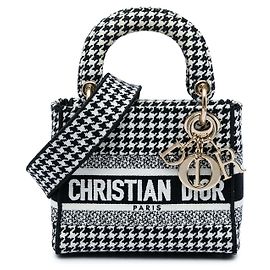 Dior White Mini Embroidered Canvas Houndstooth Lady D Lite