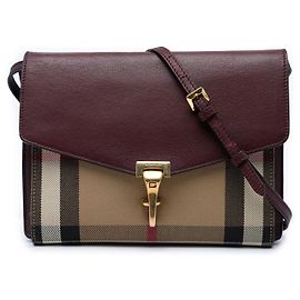 Burberry Derby Macken Crossbody in pelle rossa e tela House Check Small