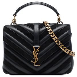 Autre Marque Saint Laurent College Satchel aus schwarzem Kalbsleder und Wildleder mit Chevron-Monogramm, Medium