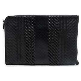 Clutch con zip Bottega Veneta Intreccio Imperatore in nappa nero