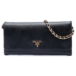 Prada Black Saffiano Wallet On Chain