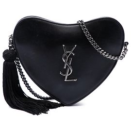 Autre Marque Borsa a tracolla Saint Laurent in pelle nera con monogramma a cuore e nappina