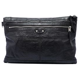 Balenciaga Clutch Classic Clip Motocross L in nappa nera