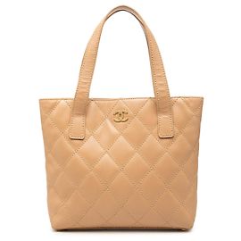 Chanel Beige Small CC Calfskin Wild Stitch Tote