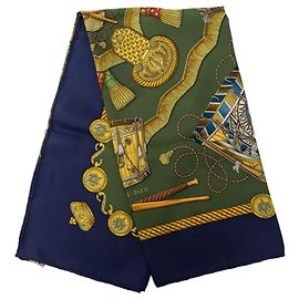 Hermès Green Les Tambours Silk Scarf 90