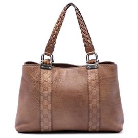 Gucci Libeccio Shopper aus Kalbsleder in Braun Medium mit Guccissima-Besatz und Bambus