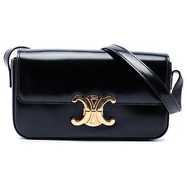 Céline Celine Claude Schultertasche aus glänzendem schwarzem Kalbsleder Triomphe