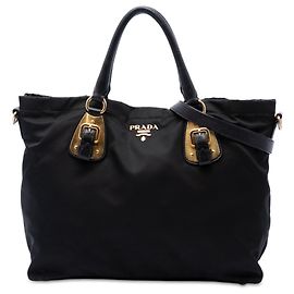 Bolso Tote Shopping Convertible Abierto Prada en Tessuto y Piel de Ternera Suave Negra