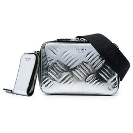 Borsa a tracolla Brique in pelle Spazzolato goffrata metallizzata argento Prada
