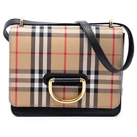 Borsa a tracolla Burberry Beige Small in tela House Check con rifiniture in pelle di capra e anello a D