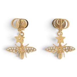 NEUF BOUCLES D'OREILLES DIOR PENDANTES LOGO CD ETOILE ABEILLE DORE EARRINGS