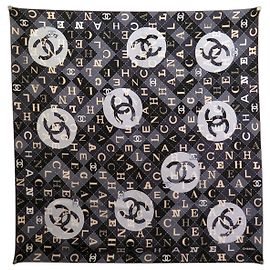 NEW CHANEL SQUARE SCARF AA9367 CC LOGO IN BLACK & GREY SILK 90 CM SCARF