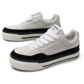 NEW CHANEL SNEAKERS G45208 LOW TOP LOGO CC WHITE & BLACK SUEDE 40 SNEAKERS