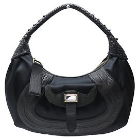 BOLSO DE MANO FENDI SPY HOBO 8BR545 CUERO SATÉN NEGRO BOLSO DE HOMBRO