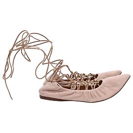 Valentino Garavani spitze Ballerinas mit Wickelbändern aus beigem Wildleder