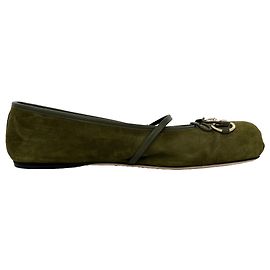Gucci Horsebit Mary Jane Ballerinas aus olivfarbenem Wildleder