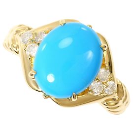 Autre Marque Anel banda em ouro amarelo 18K com turquesa e diamante
