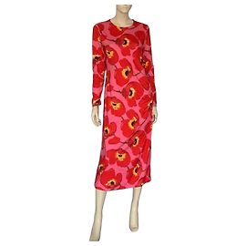 Abito Carolina Herrera in maglia arricciato stampa papaveri