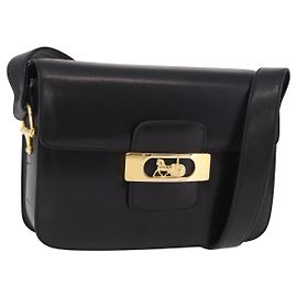 Céline CELINE Bolso de hombro Horse Carriage Horsebit Piel Negro Oro Auth 206758V