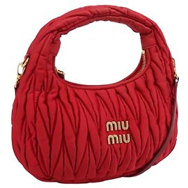 Bolso de mano Miu Miu Matelassé Satén 2way Rojo Oro Auth 207610M