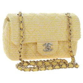 Bolso de hombro CHANEL Mini Matelasse con cadena en Tweed Yellow Gold CC Auth BA16205SM