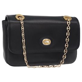 Bolsa de Ombro com Corrente GUCCI Couro Preto Tom Dourado 576421 Auth LN033V