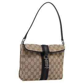 Sac à épaule GUCCI GG Canvas Jackie Beige Silver 001 3734 Auth ep16380V
