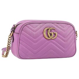 Bolsa de Ombro com Corrente GUCCI GG Marmont em Couro Rosa Tom Dourado 447632 Auth LN071A
