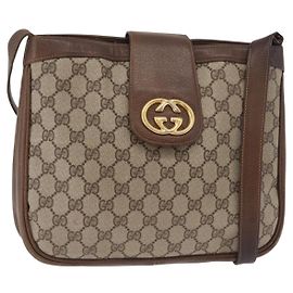 GUCCI GG Supreme Shoulder Bag PVC Beige Gold Tone 30 001 1914 Auth ka6521