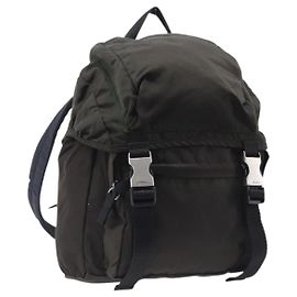 Mochila PRADA Nylon Khaki Silver Auth ar14290