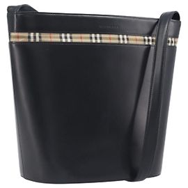 BURBERRY Schultertasche Leder Schwarz Silber Auth 206789A