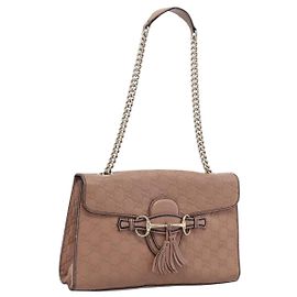 GUCCI GuccissimaGG Horsebit Emily Chain Shoulder Bag Leather 295402 Auth LN030V