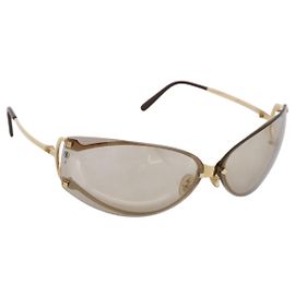Lunettes de soleil sans monture Cartier métal Brown Gold Auth am12681M